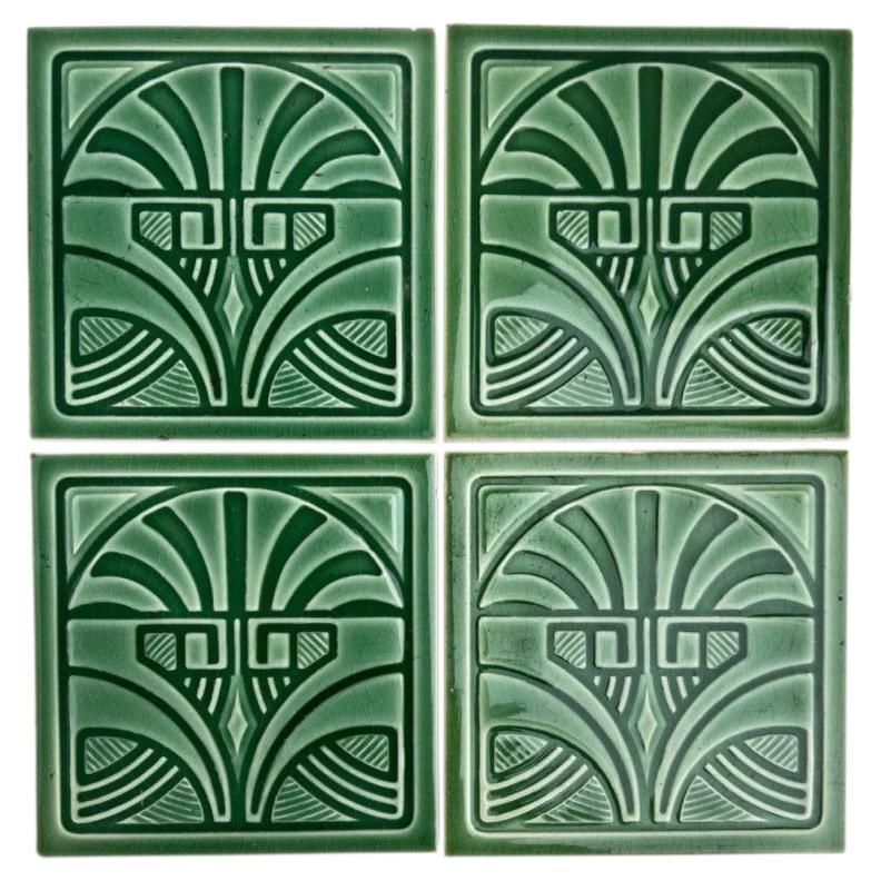 1 of the 30 Green Art Deco Glazed Relief Tiles by Deutsche Steingutfabrik, 1960
