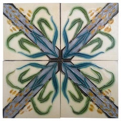 1 of the 30 Sets of 4 Antique Tiles, Céramiques d 'Hemixem, Gilliot Frères, 1930