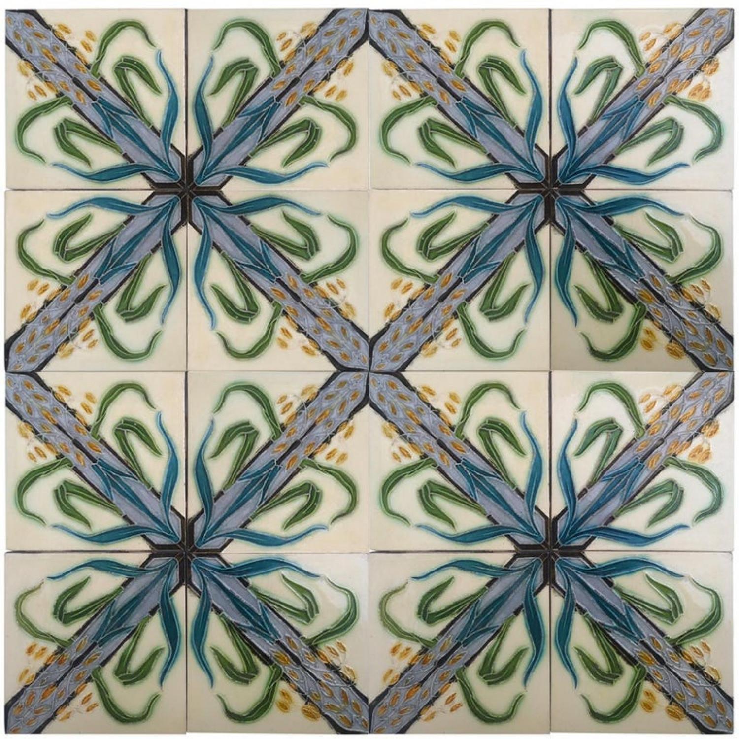Belgian 1 of the 30 Sets of 4 Antique Tiles, Céramiques d 'Hemixem, Gilliot Frères, 1930 For Sale