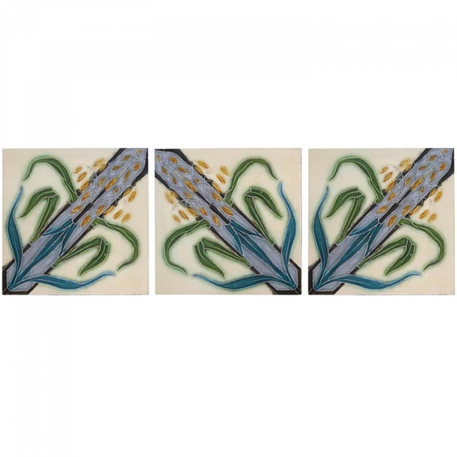 Hand-Crafted 1 of the 30 Sets of 4 Antique Tiles, Céramiques d 'Hemixem, Gilliot Frères, 1930 For Sale