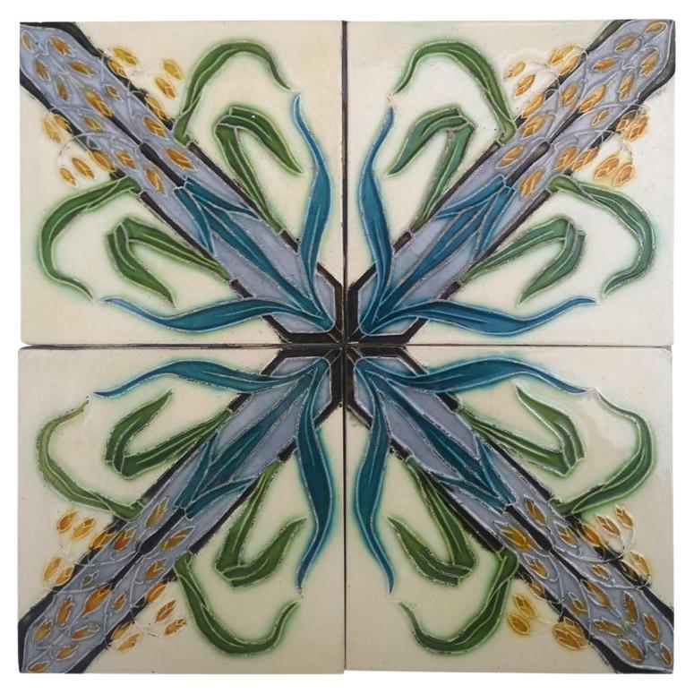 1 of the 30 Sets of 4 Antique Tiles, Céramiques d 'Hemixem, Gilliot Frères, 1930 For Sale