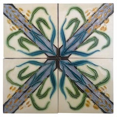 1 of the 30 Sets of 4 Antique Tiles, Céramiques d 'Hemixem, Gilliot Frères, 1930
