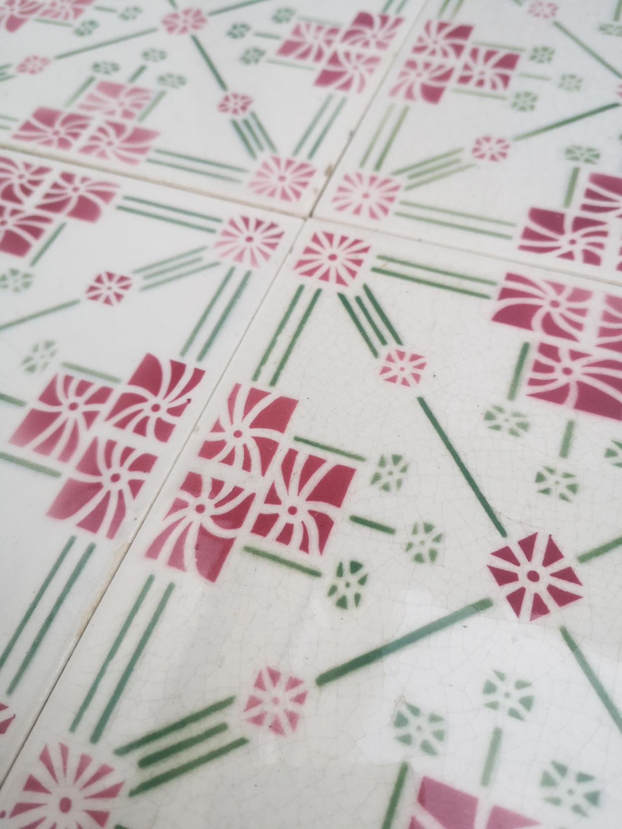 1 of the 32 Unique Antique Art Deco Tiles, Manufactured Around 1930 For