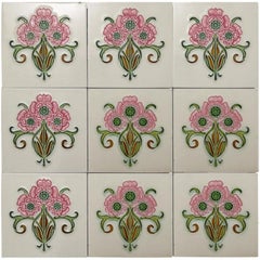 1 of the 35 Authentic Glazed Art Nouveau Relief Tiles, Gilliot, circa 1920s