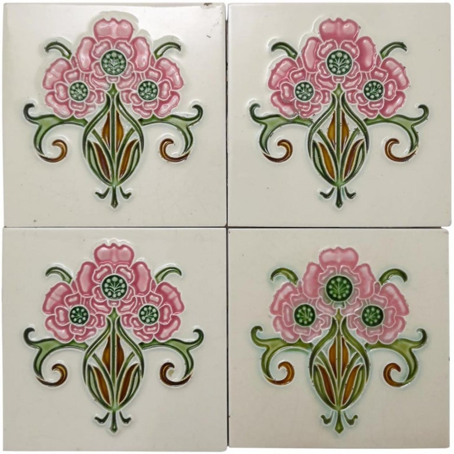 1 of the 35 Authentic Glazed Art Nouveau Relief Tiles, Gilliot, circa 1920s In Good Condition For Sale In Rijssen, NL