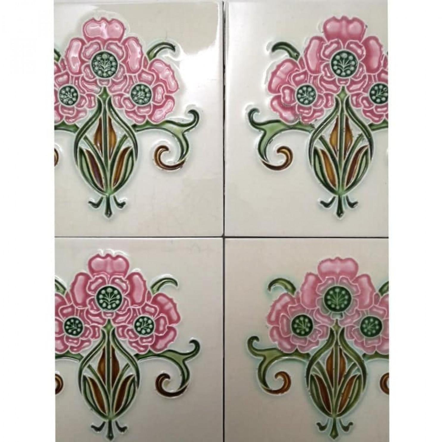 Ceramic 1 of the 35 Authentic Glazed Art Nouveau Relief Tiles, Gilliot, circa 1920s For Sale