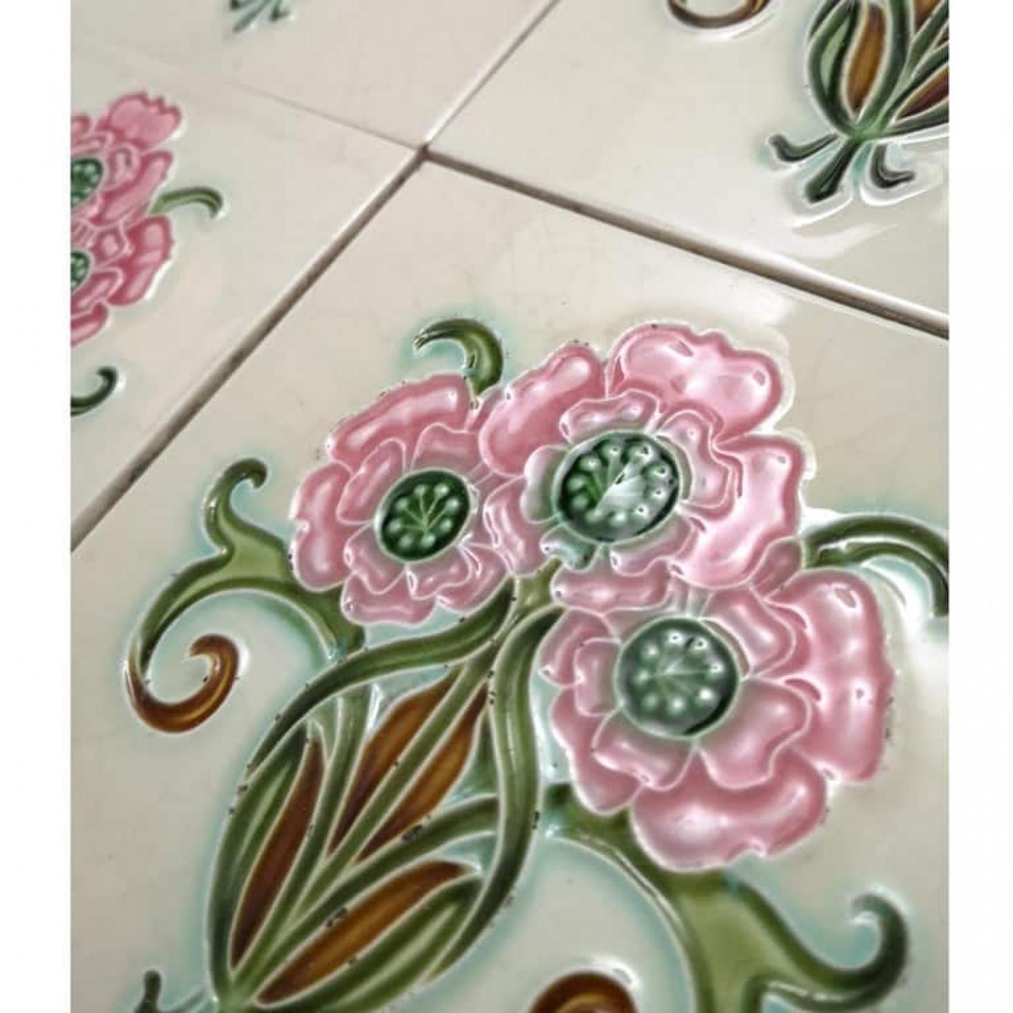 1 of the 35 Authentic Glazed Art Nouveau Relief Tiles, Gilliot, circa 1920s For Sale 2