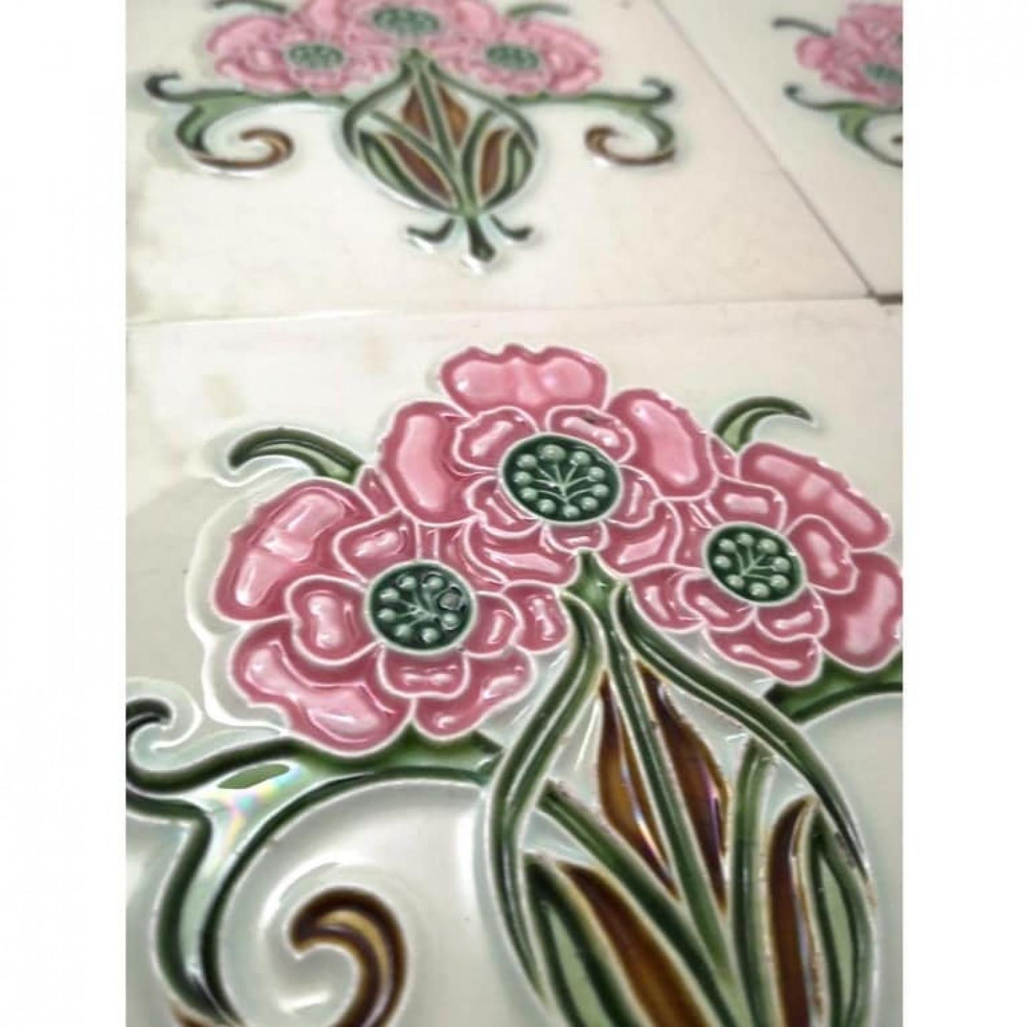 1 of the 35 Authentic Glazed Art Nouveau Relief Tiles, Gilliot, circa 1920s For Sale 3