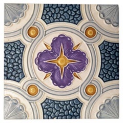 1 of the 36 Unique Antique Relief Tiles, circa 1920, Faiencerie de Bouffioulx