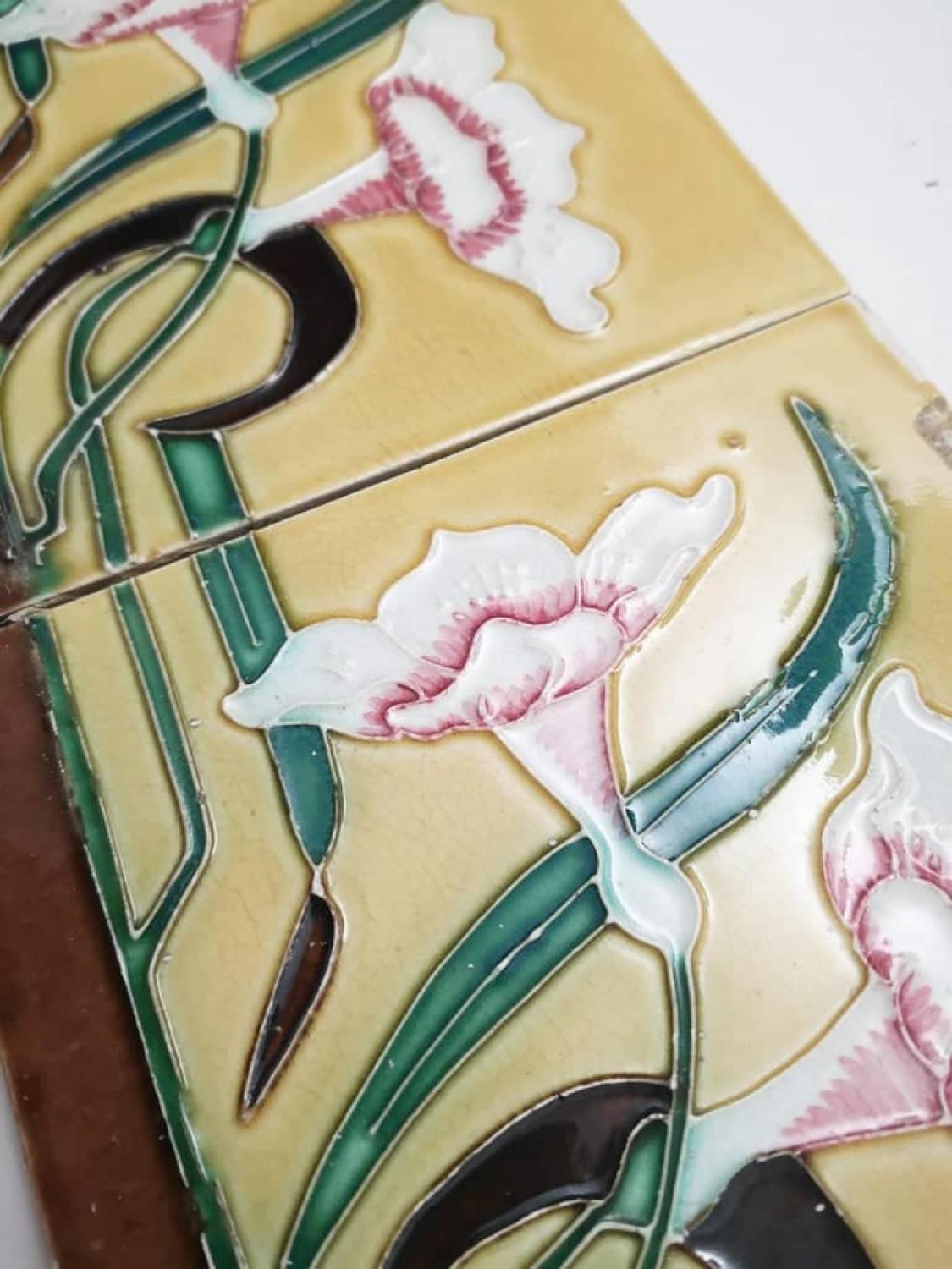 Early 20th Century 1 of the 38 Unique Antique Relief Tiles with Flower, France, circa 1900 For Sale