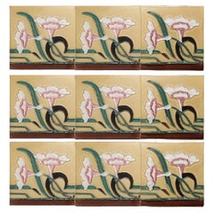 1 of the 38 Unique Antique Relief Tiles with Flower, France, circa 1900