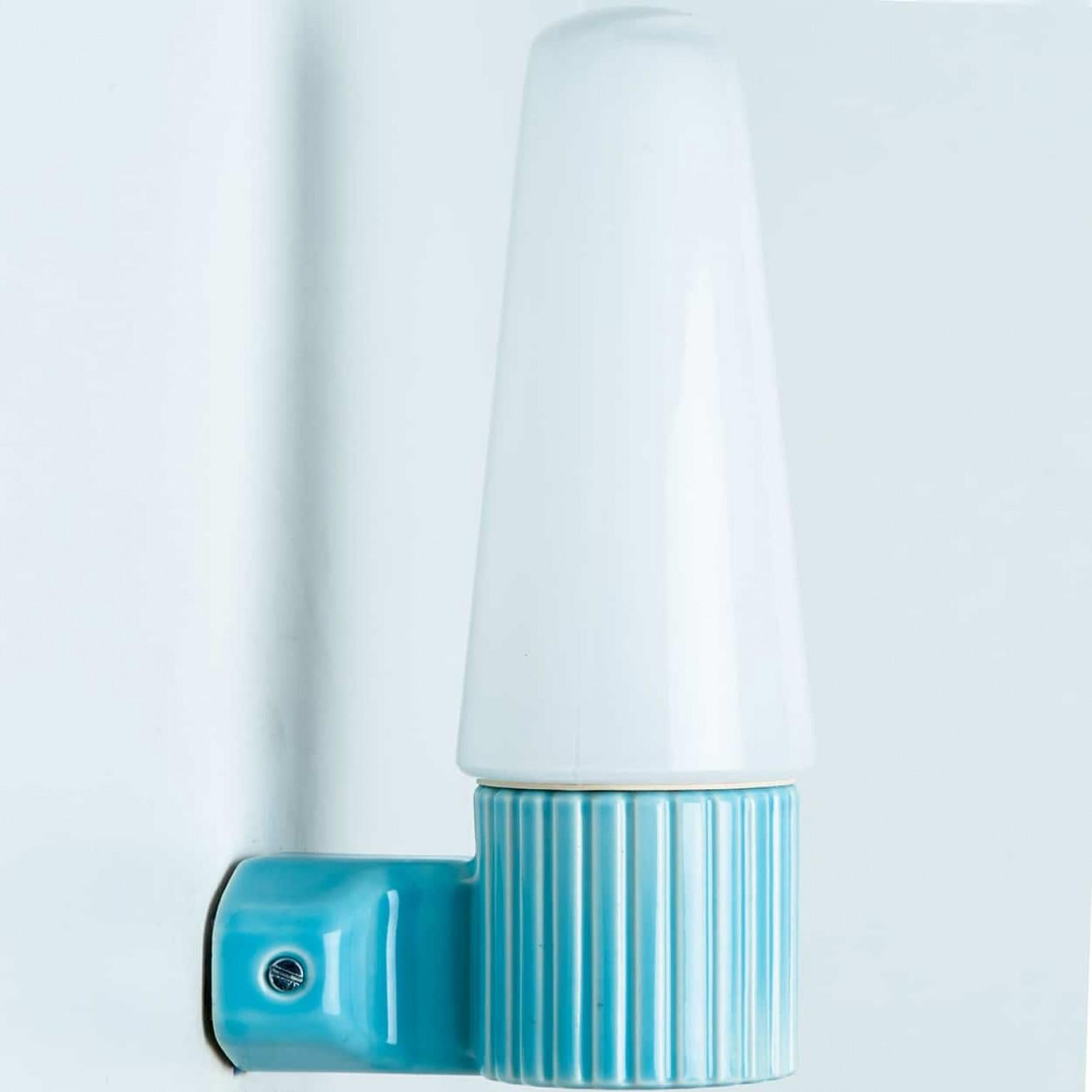 1 of the 4 Aqua Ceramic Opaline Glass Wall Lights, Sweden 1960 For Sale 3