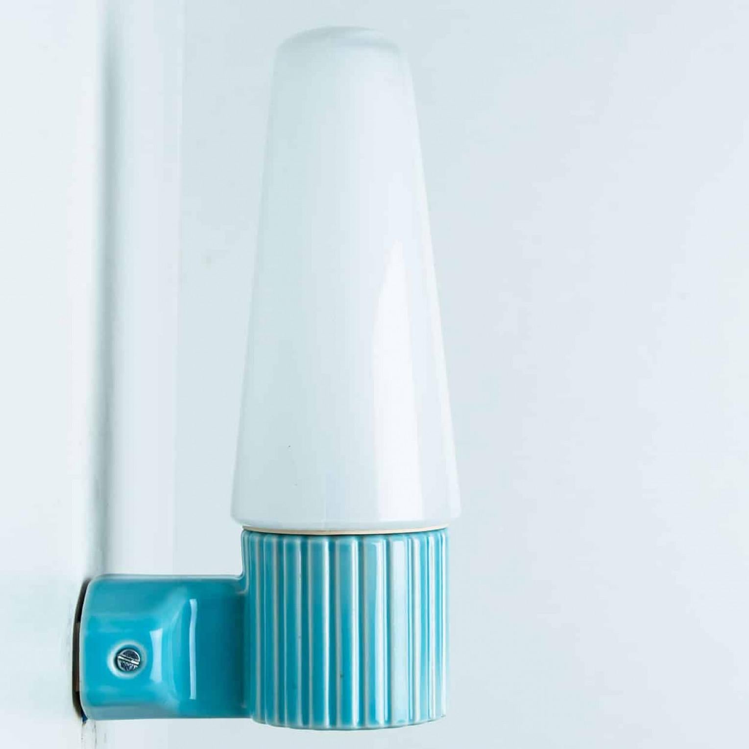 1 of the 4 Aqua Ceramic Opaline Glass Wall Lights, Sweden 1960 For Sale 4