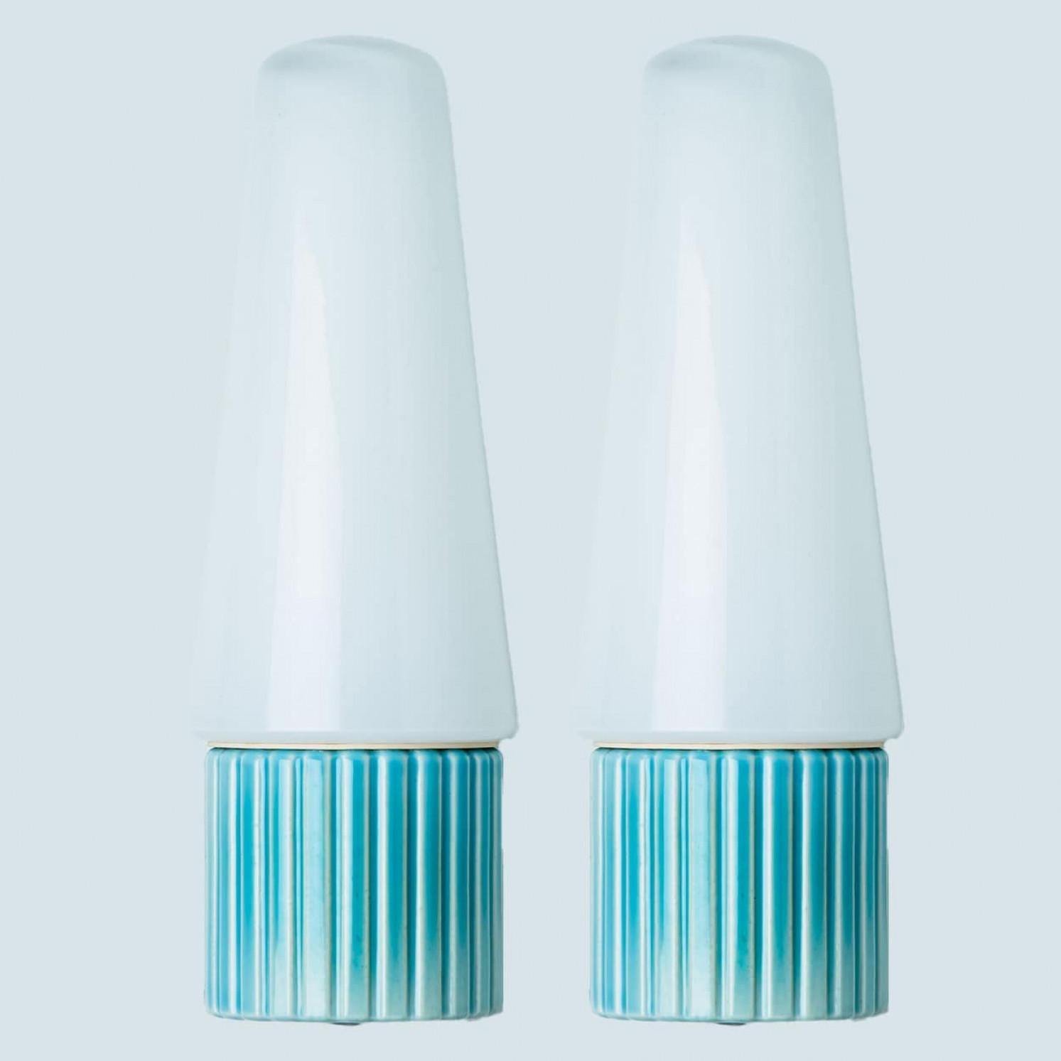 1 of the 4 Aqua Ceramic Opaline Glass Wall Lights, Sweden 1960 For Sale 5