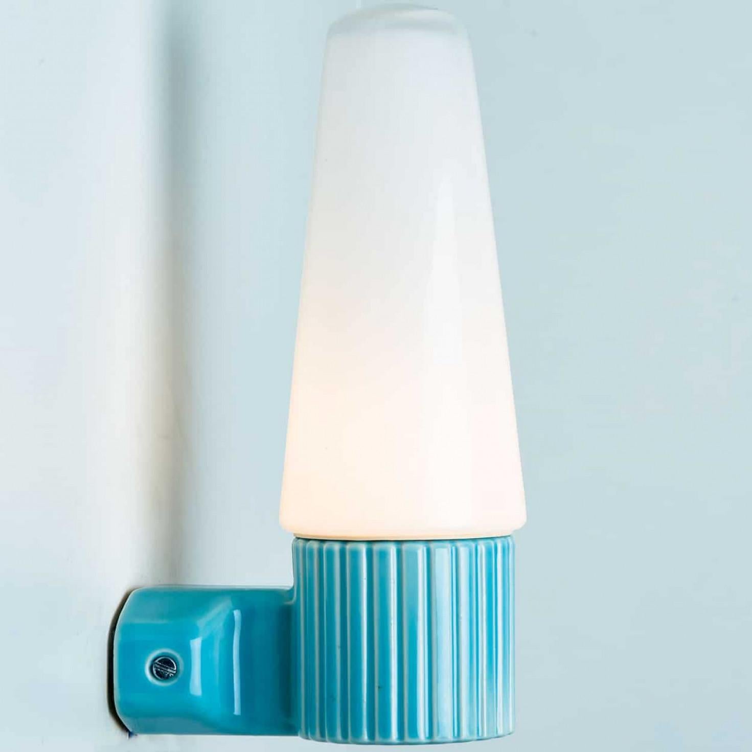 Mid-Century Modern 1 of the 4 Aqua Ceramic Opaline Glass Wall Lights, Sweden 1960 For Sale