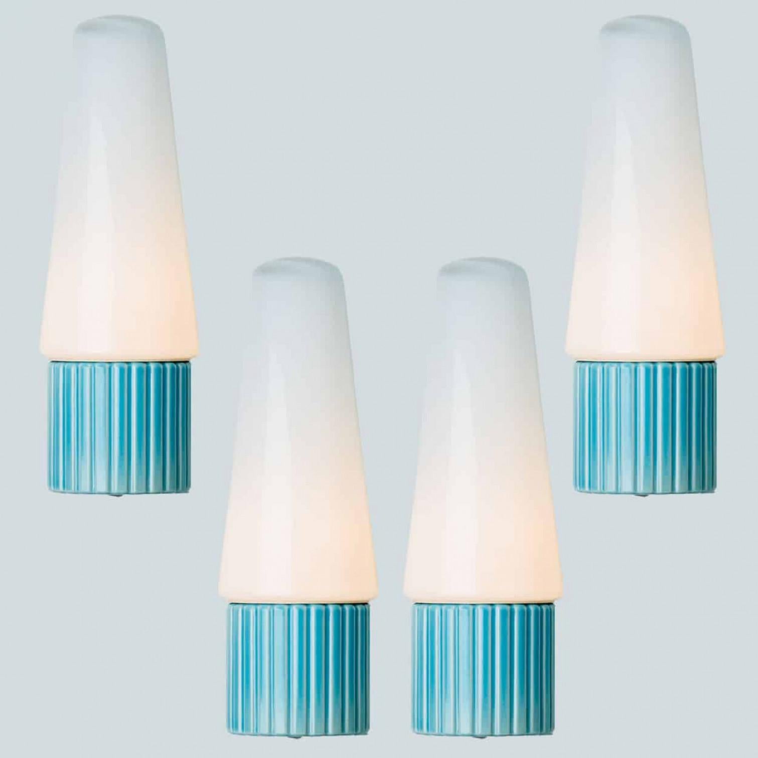 Swedish 1 of the 4 Aqua Ceramic Opaline Glass Wall Lights, Sweden 1960 For Sale