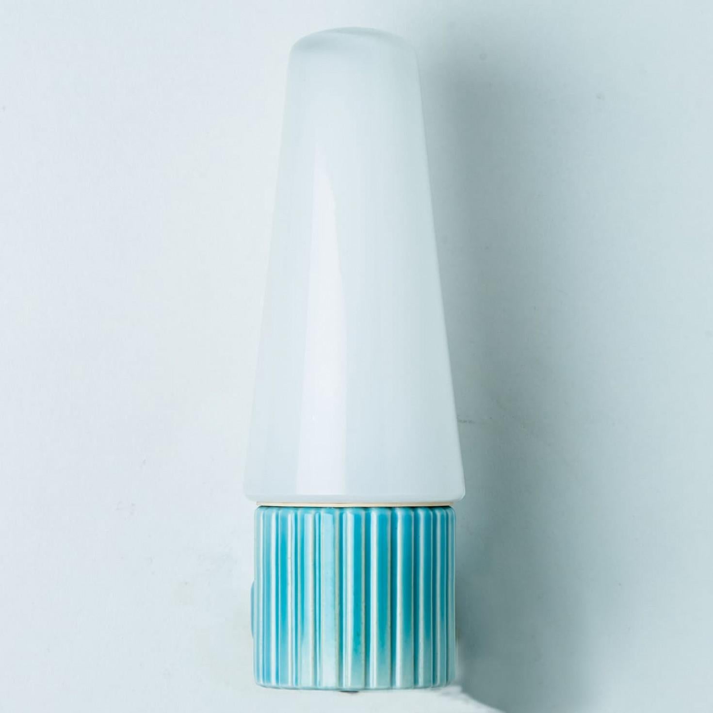 Other 1 of the 4 Aqua Ceramic Opaline Glass Wall Lights, Sweden 1960 For Sale