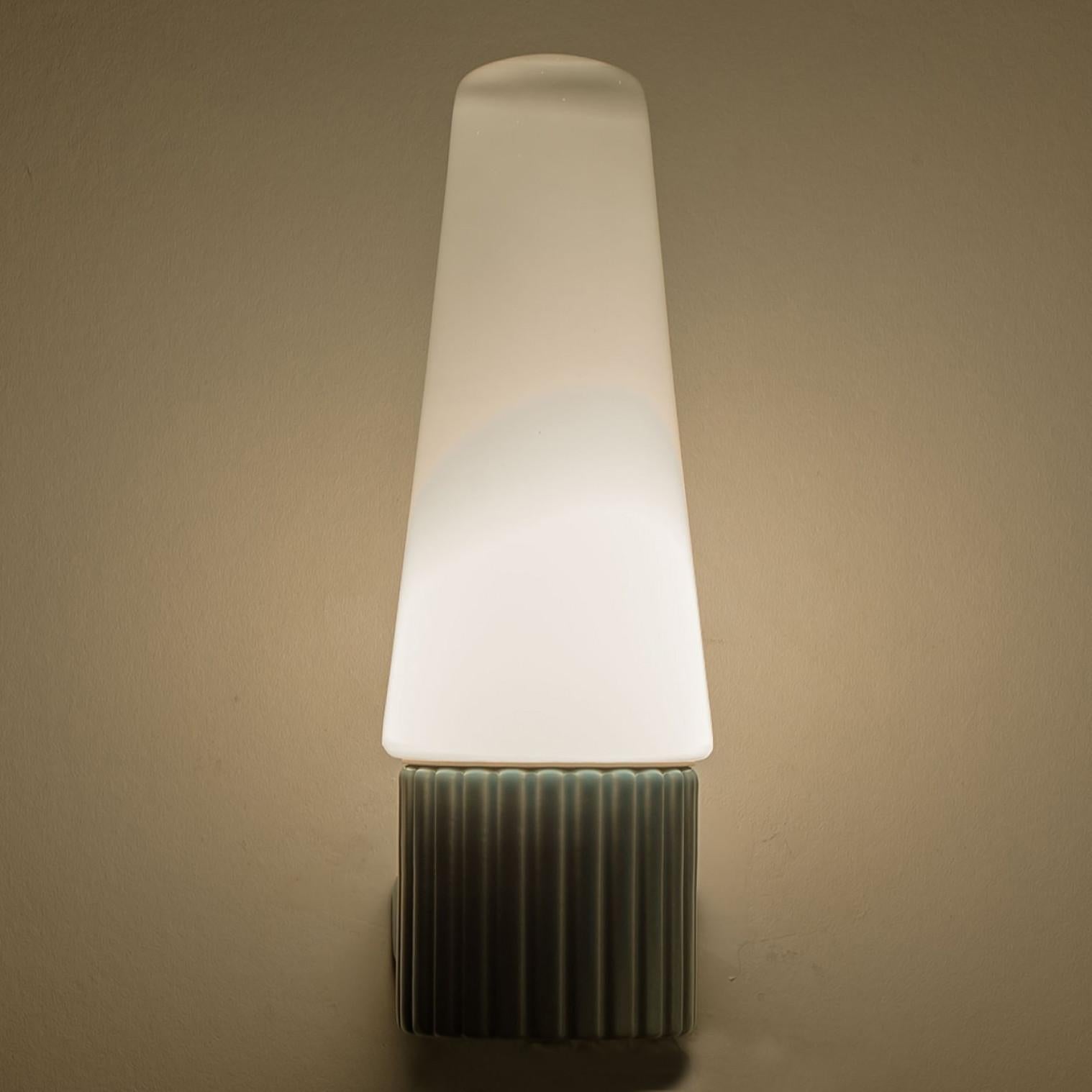 Mid-20th Century 1 of the 4 Aqua Ceramic Opaline Glass Wall Lights, Sweden 1960 For Sale