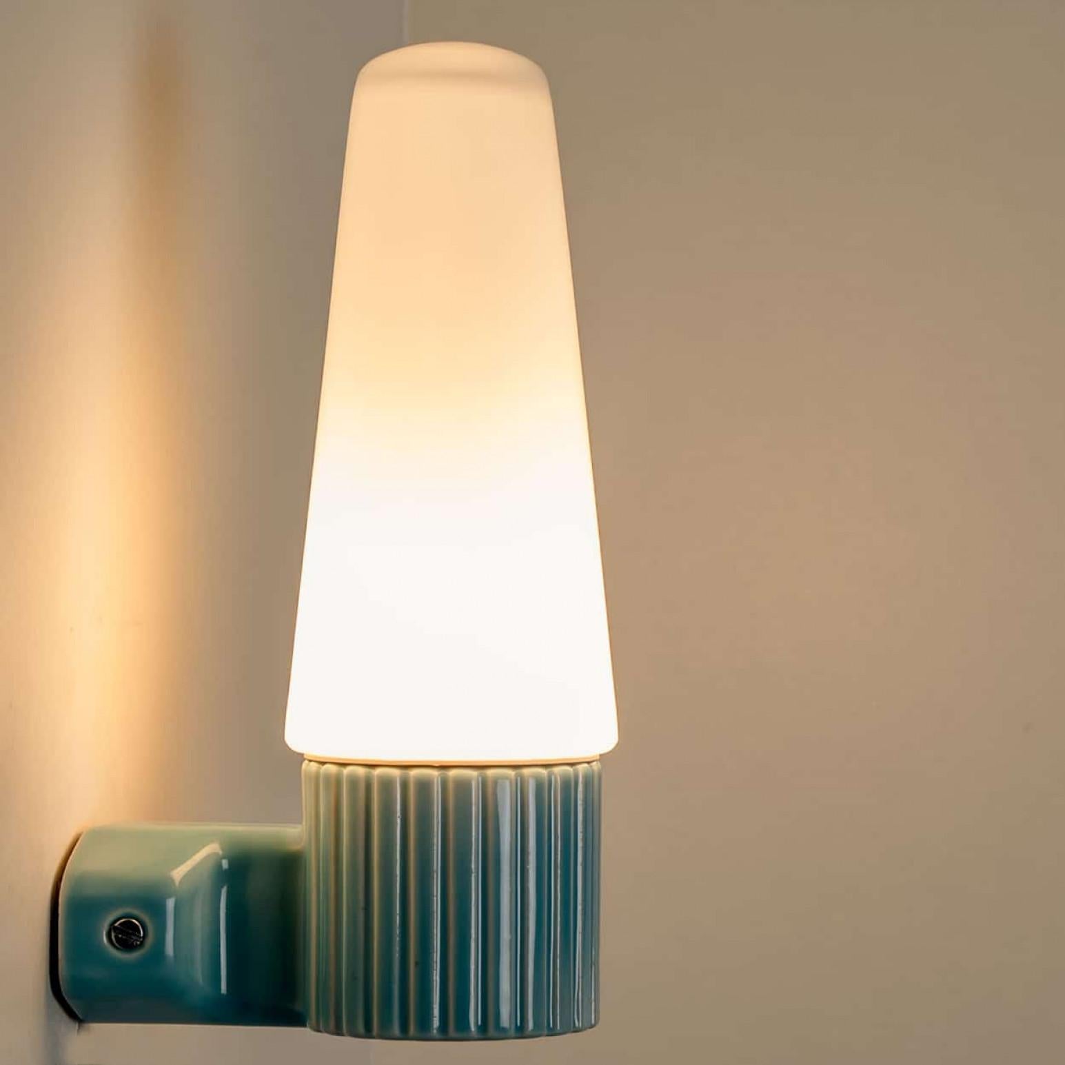 1 of the 4 Aqua Ceramic Opaline Glass Wall Lights, Sweden 1960 For Sale 2