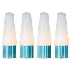 1 of the 4 Aqua Ceramic Opaline Glass Wall Lights, Sweden 1960
