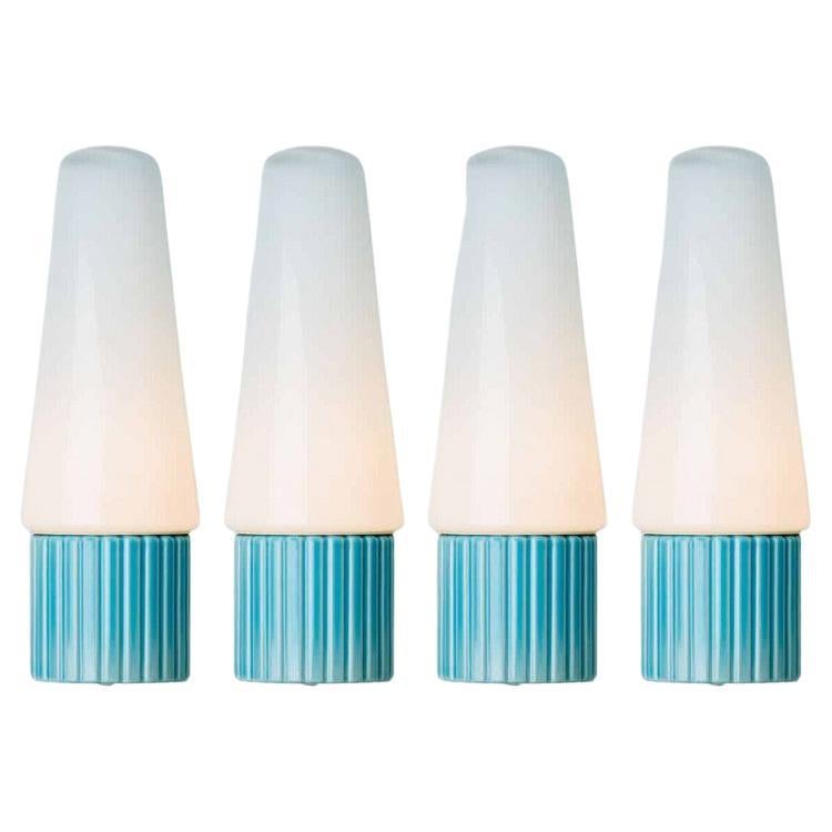 1 of the 4 Aqua Ceramic Opaline Glass Wall Lights, Sweden 1960 For Sale