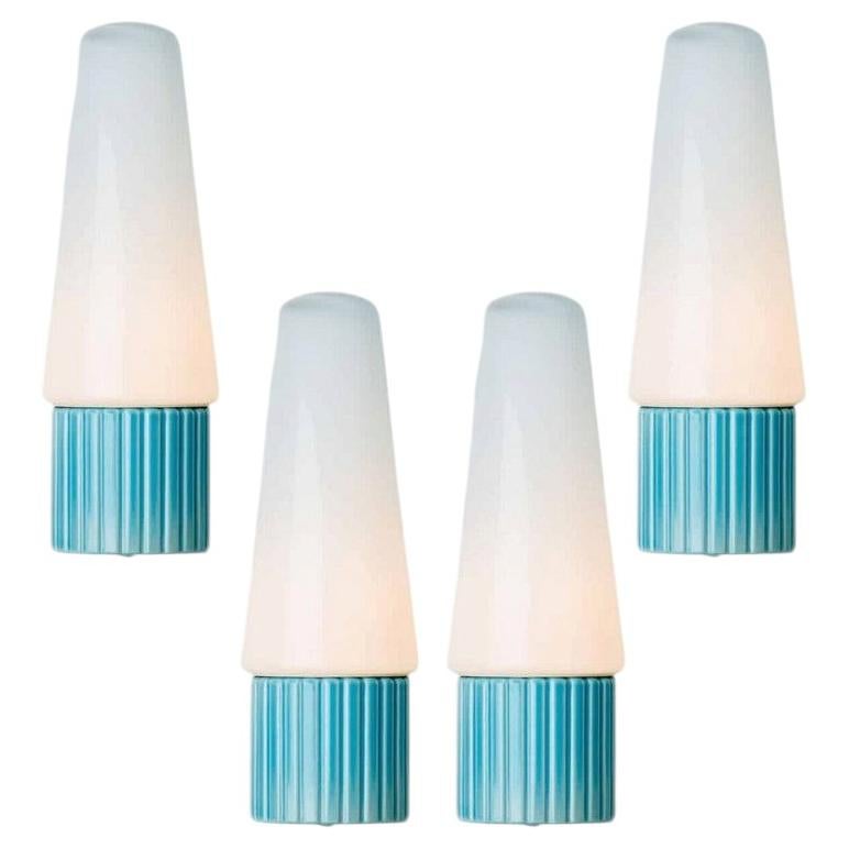 1 of the 4 Aqua Ceramic Opaline Glass Wall Lights, Sweden 1960 For Sale