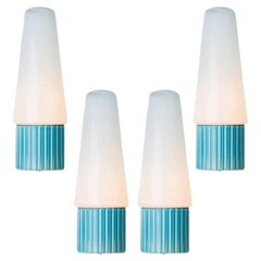 1 of the 4 Aqua Ceramic Opaline Glass Wall Lights, Sweden 1960