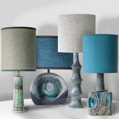 1 of the 4 Blue Green Brown Ceramic Lamps with Custom Lampshades by R. Houben