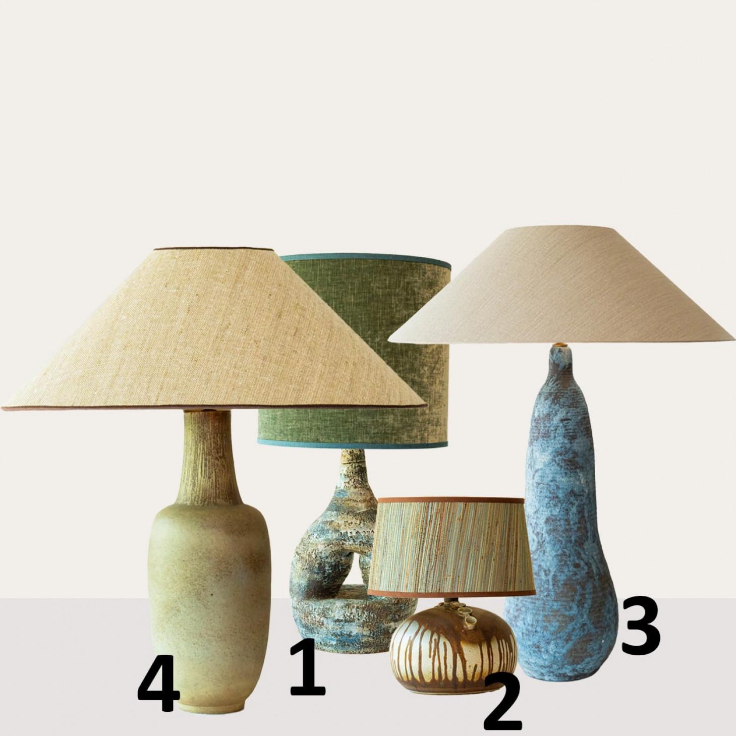 1 of the 4 Blue Green Ceramic Floor Table Lamps, Custom Silk Shades by R. Houben For Sale 4