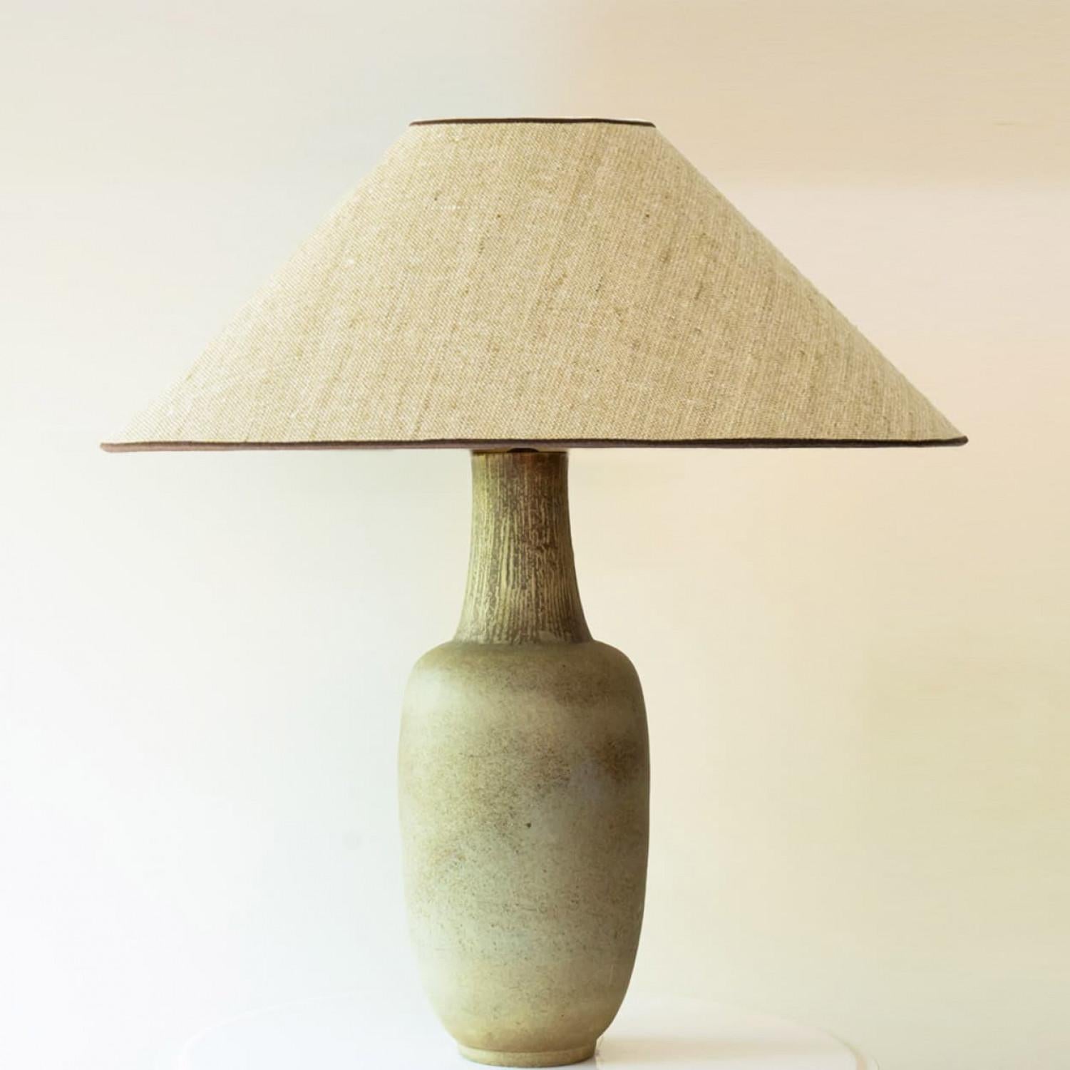 Danish 1 of the 4 Blue Green Ceramic Floor Table Lamps, Custom Silk Shades by R. Houben For Sale