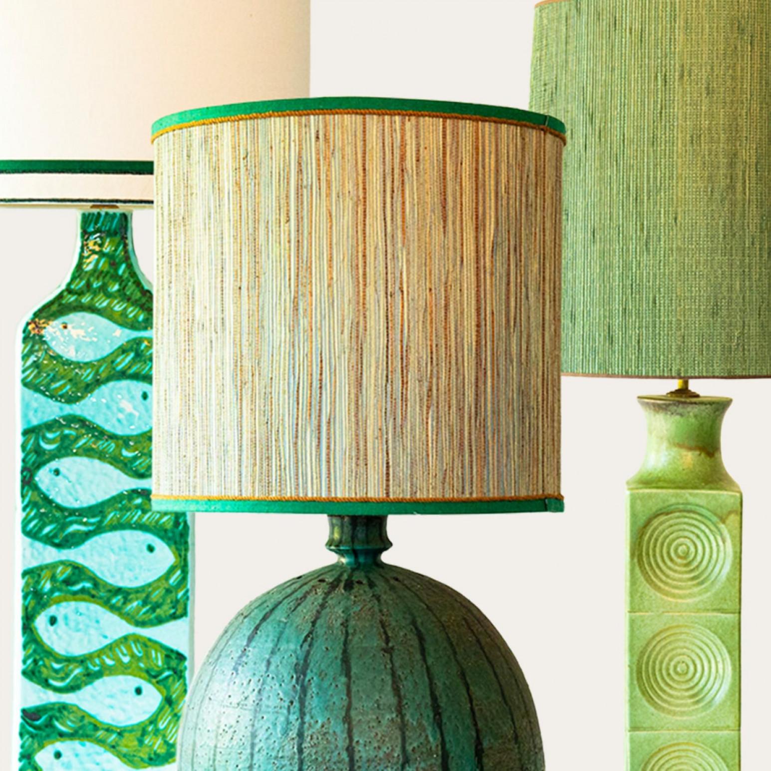 1 of the 4 Blue Green Floor Table Lamps, Custom Silk Lamp Shades by R. Houben For Sale 4