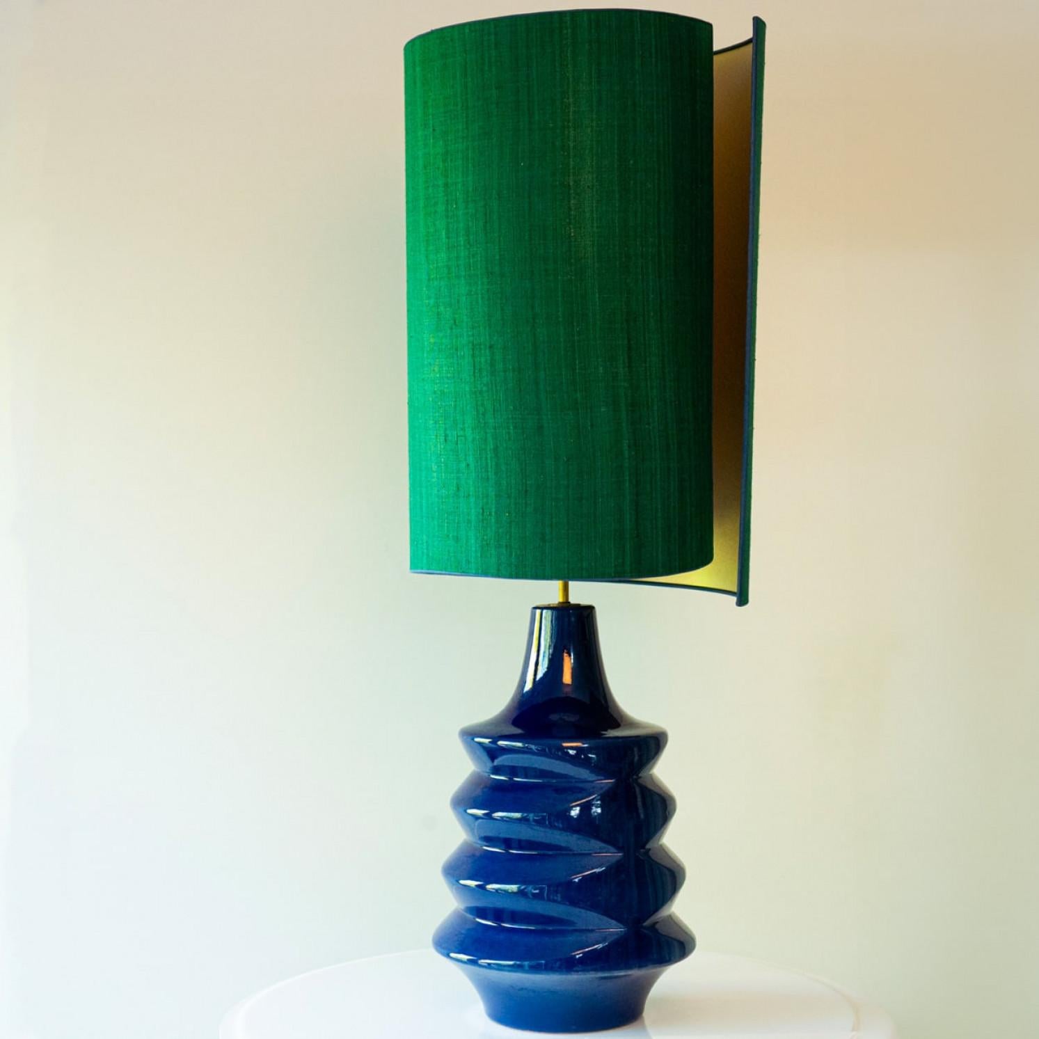 Late 20th Century 1 of the 4 Blue Green Floor Table Lamps, Custom Silk Lamp Shades by R. Houben For Sale