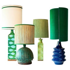 1 of the 4 Blue Green Floor Table Lamps, Custom Silk Lamp Shades by R. Houben