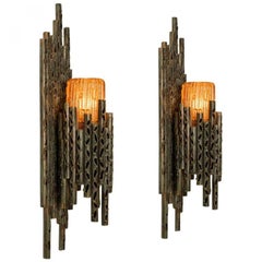 1 of the 4 Brutalist Wall Scones with Murano Glass by Marcello Fantoni, 1960s