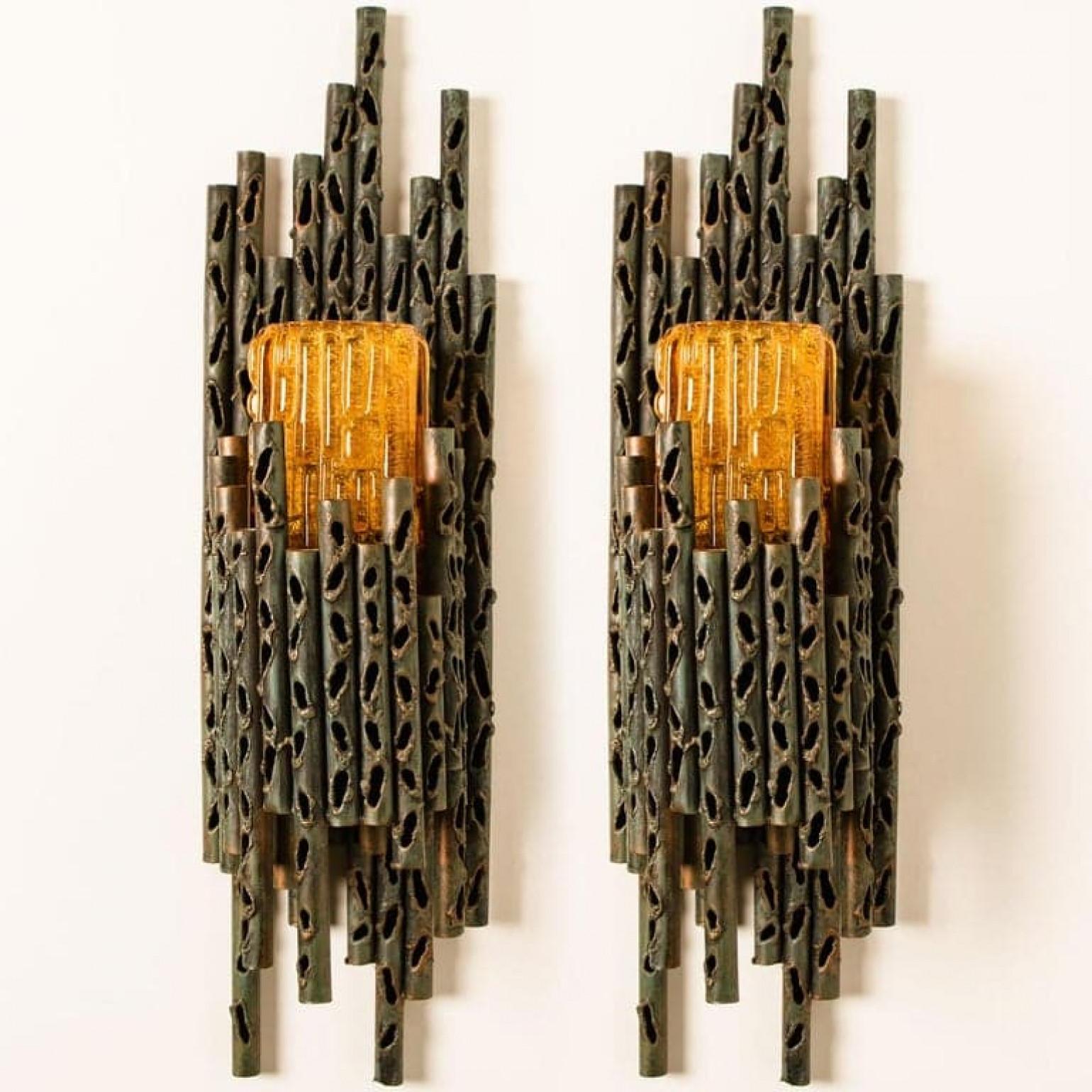 Mid-Century Modern 1 des 4 appliques murales brutalistes avec verre de Murano de Marcello Fantoni, années 1960 en vente