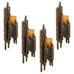 1 of the 4 Brutalist Wall Scones with Murano Glass by Marcello Fantoni, 1960s