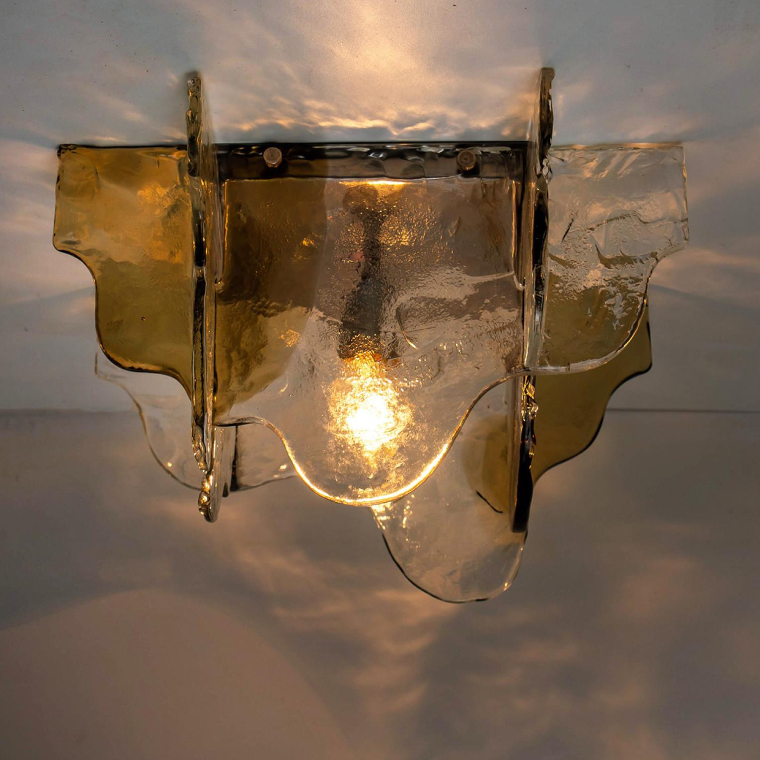 Verre de Murano 1 des 4 Carlo Nason Flush Mount Murano Glass Light by Mazzega, Italy, 1960s en vente