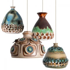 1 of the 4 Ceramic Green Brown Blue Pendants, Denmark 1970