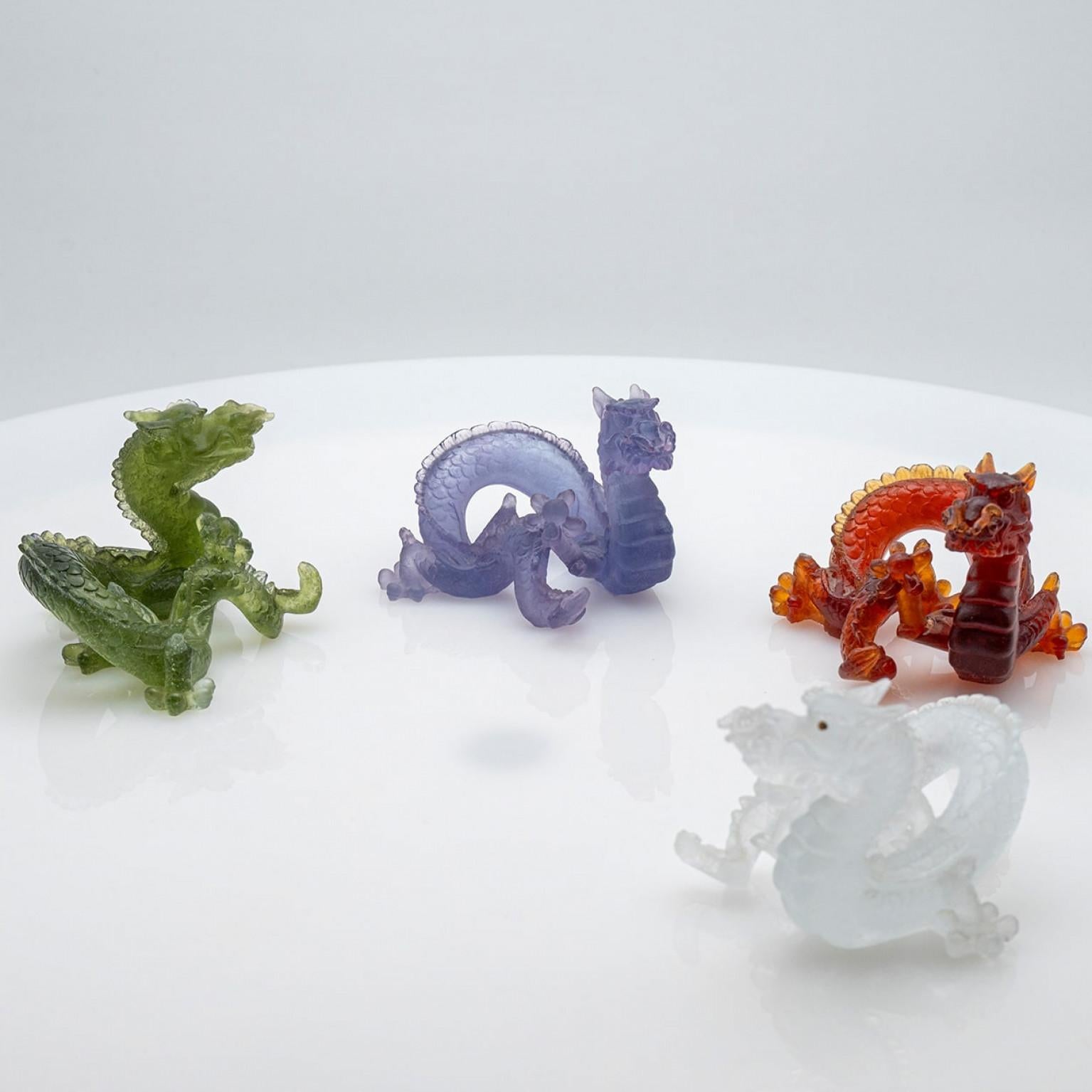 1 de las 4 esculturas Daum Art Glass Brown Green Clear Violet Dragon, Francia en venta 5