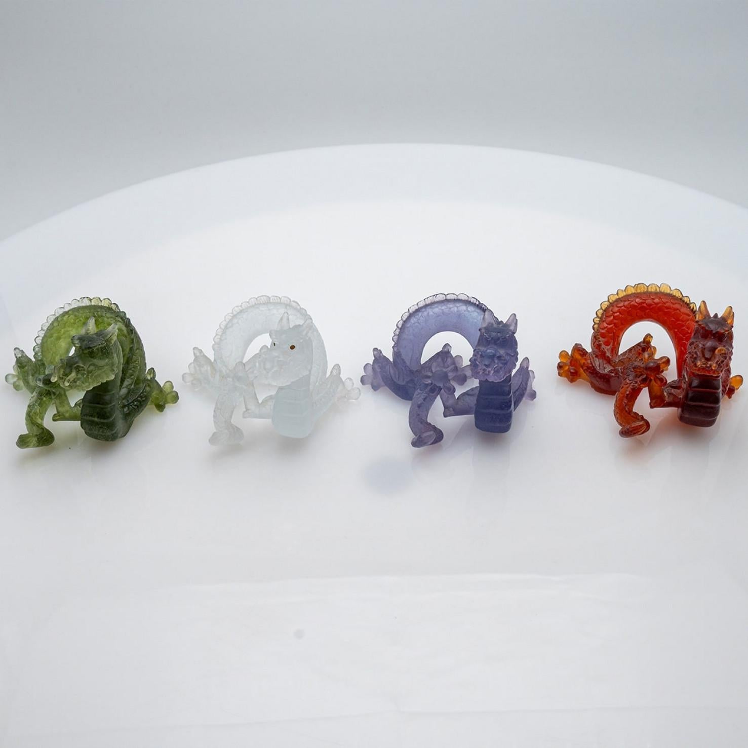 1 de las 4 esculturas Daum Art Glass Brown Green Clear Violet Dragon, Francia en venta 6