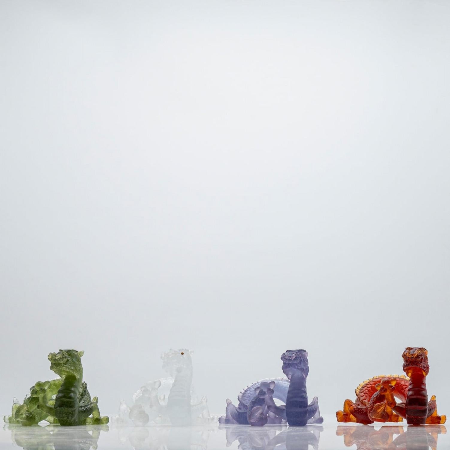 1 de las 4 esculturas Daum Art Glass Brown Green Clear Violet Dragon, Francia en venta 8