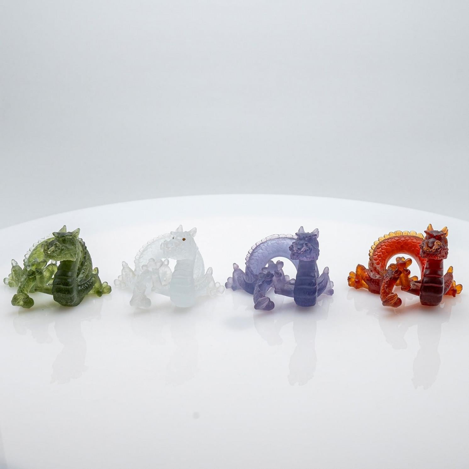 1 de las 4 esculturas Daum Art Glass Brown Green Clear Violet Dragon, Francia en venta 12