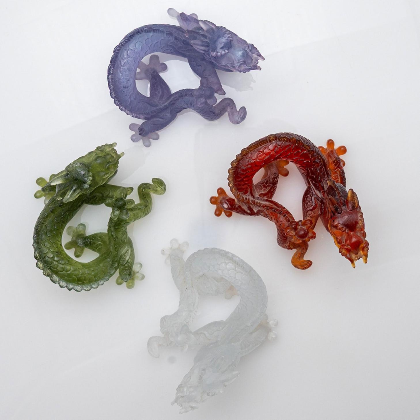 1 de las 4 esculturas Daum Art Glass Brown Green Clear Violet Dragon, Francia finales del siglo XX en venta