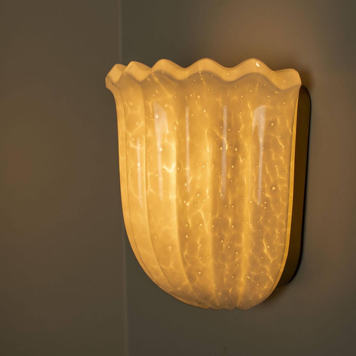 1 of the 4 Doria Wall Sconces Tulip shape, Opal Clear Textured Glass and Brass 4