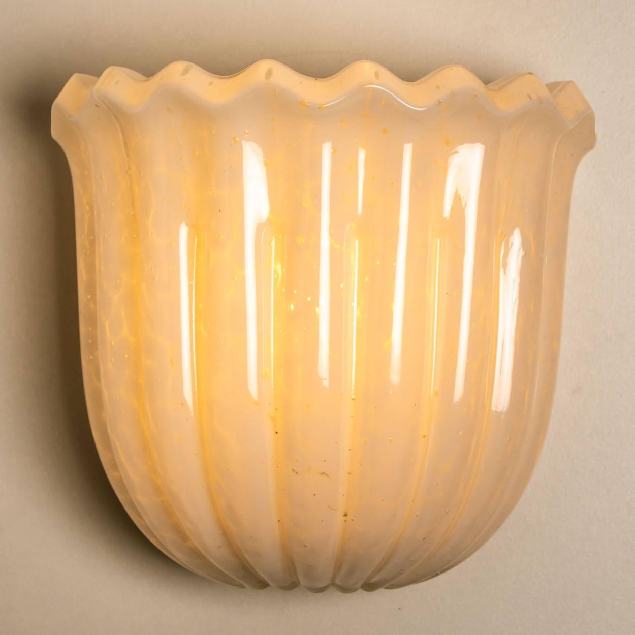 1 of the 4 Doria Wall Sconces Tulip shape, Opal Clear Textured Glass and Brass 5