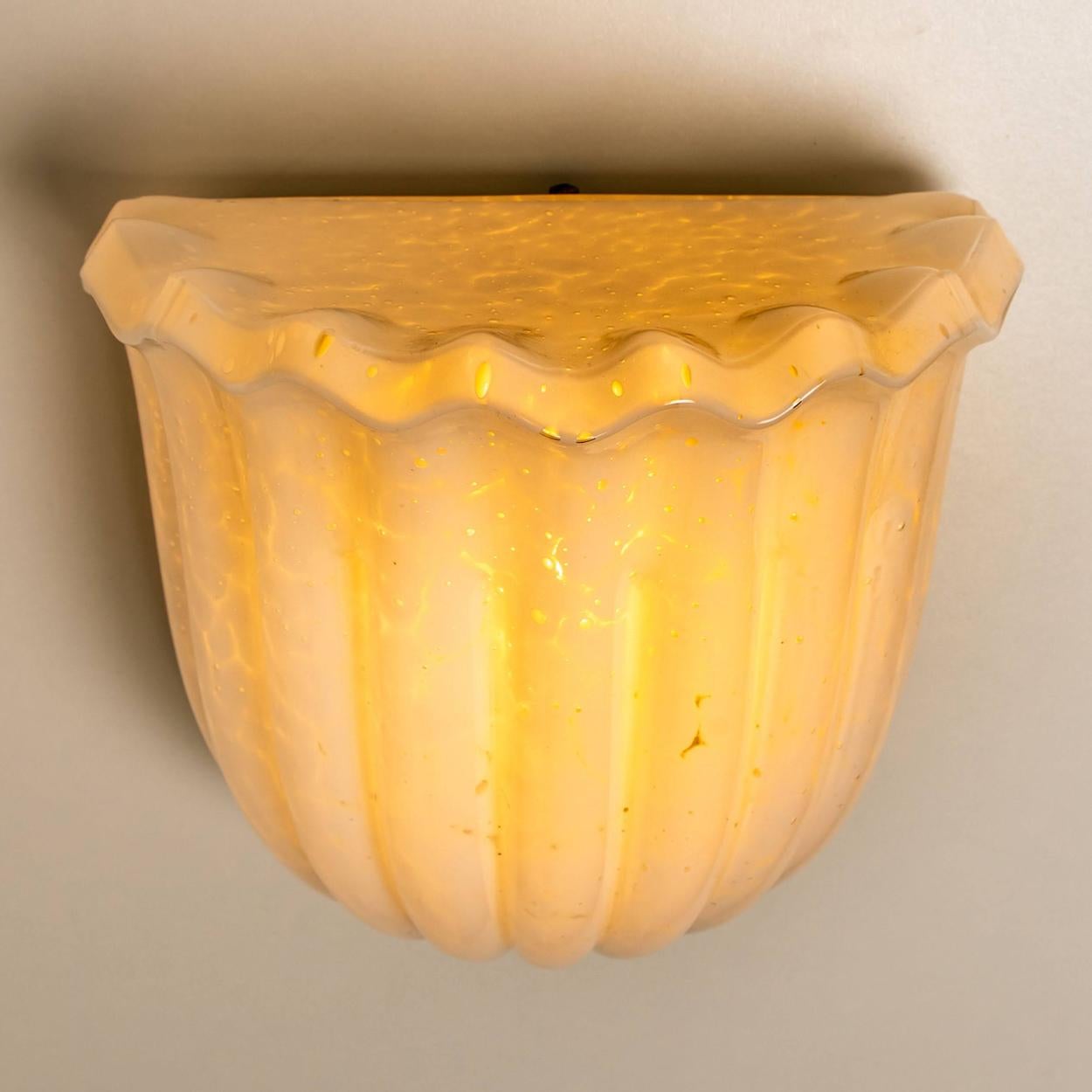 1 of the 4 Doria Wall Sconces Tulip shape, Opal Clear Textured Glass and Brass 6