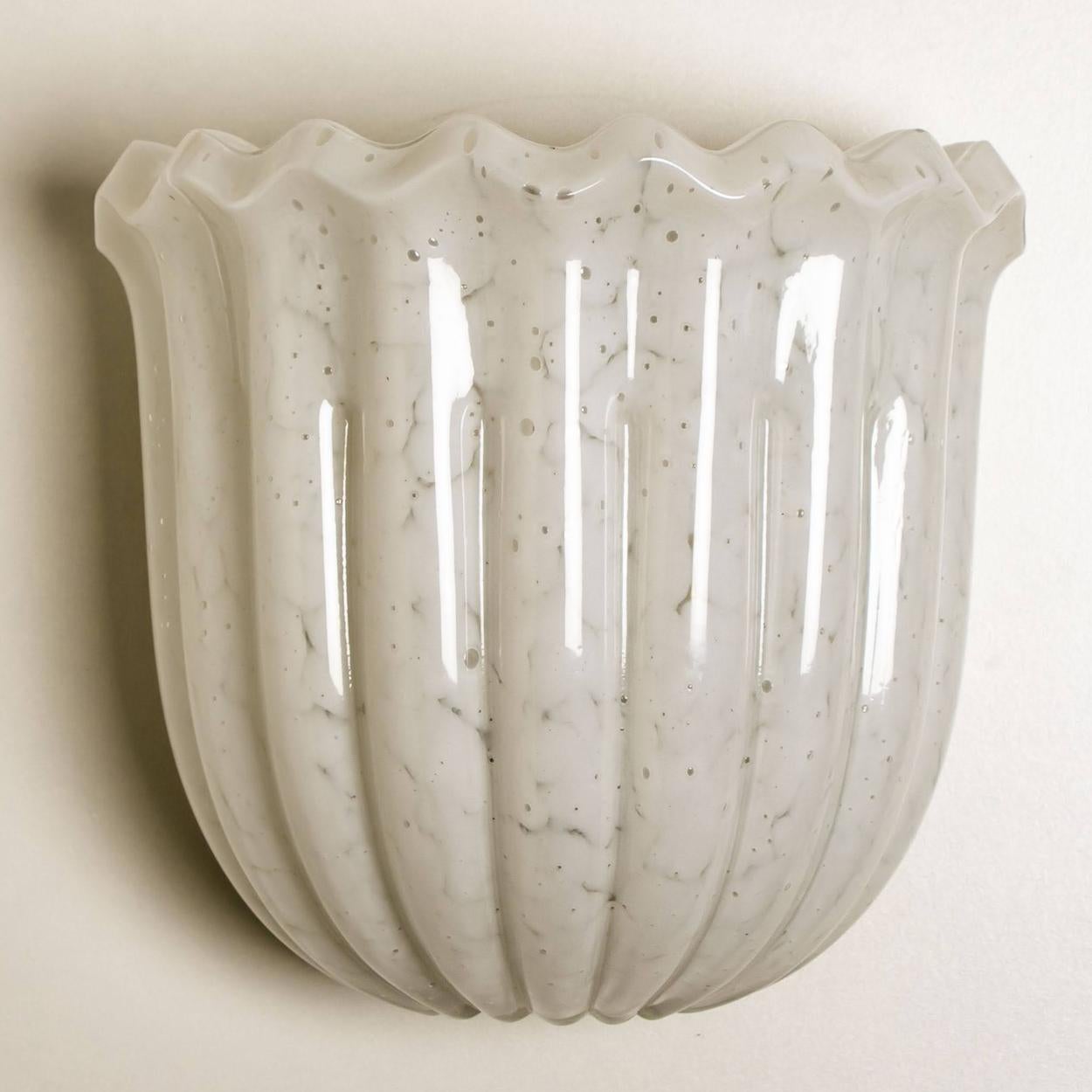 Mid-20th Century 1 of the 4 Doria Wall Sconces Tulip shape, Opal Clear Textured Glass and Brass