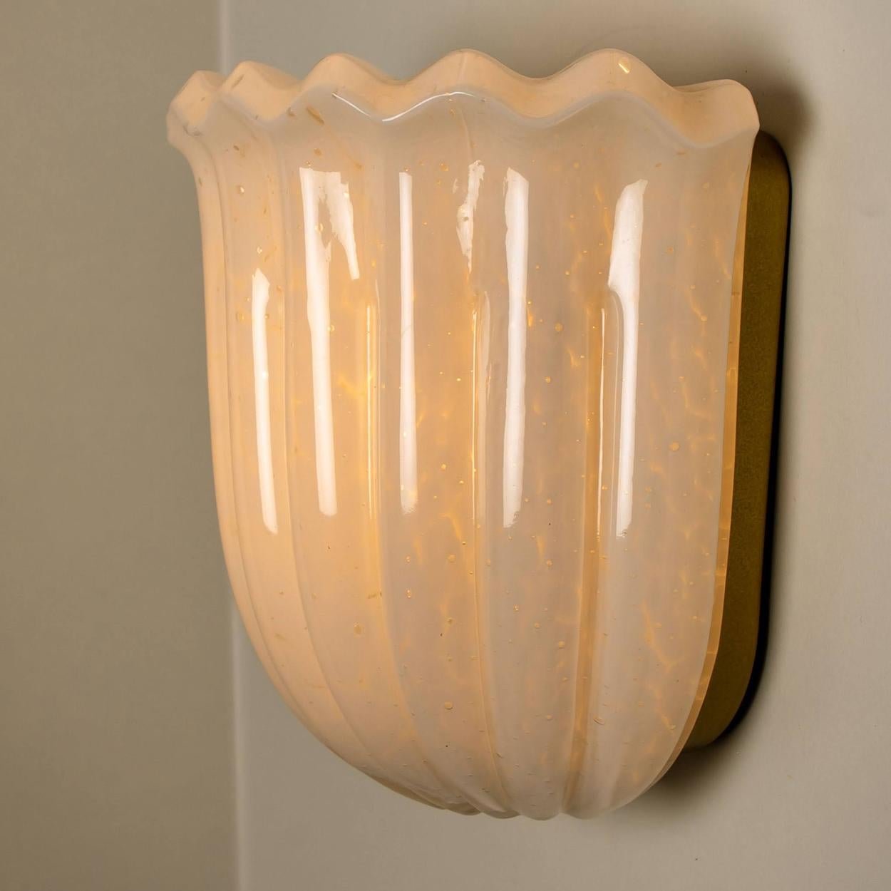 1 of the 4 Doria Wall Sconces Tulip shape, Opal Clear Textured Glass and Brass 1