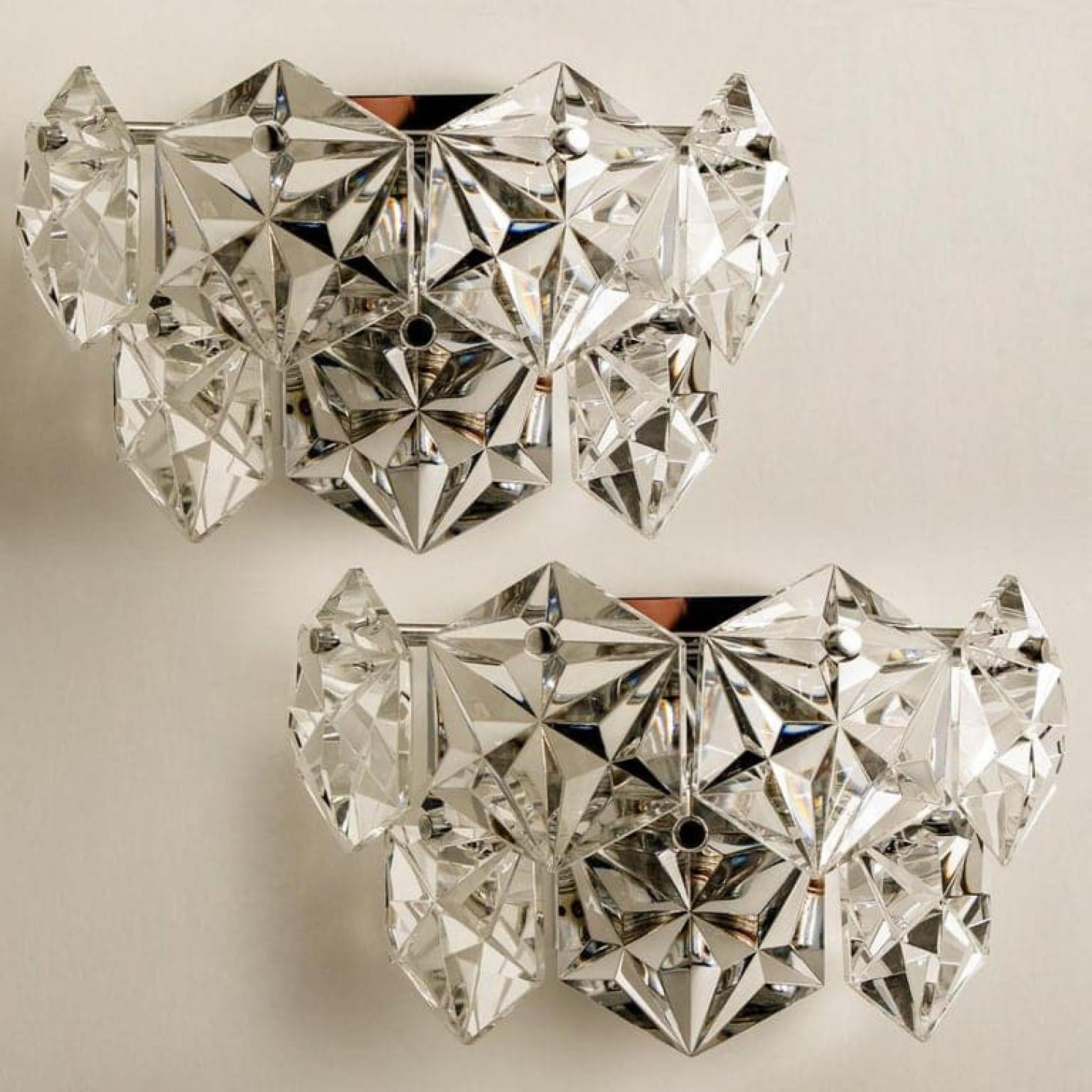Tedesco 1 of the 4 Faceted Crystal and Chrome Sconces by Kinkeldey, Germany, 1970s in vendita