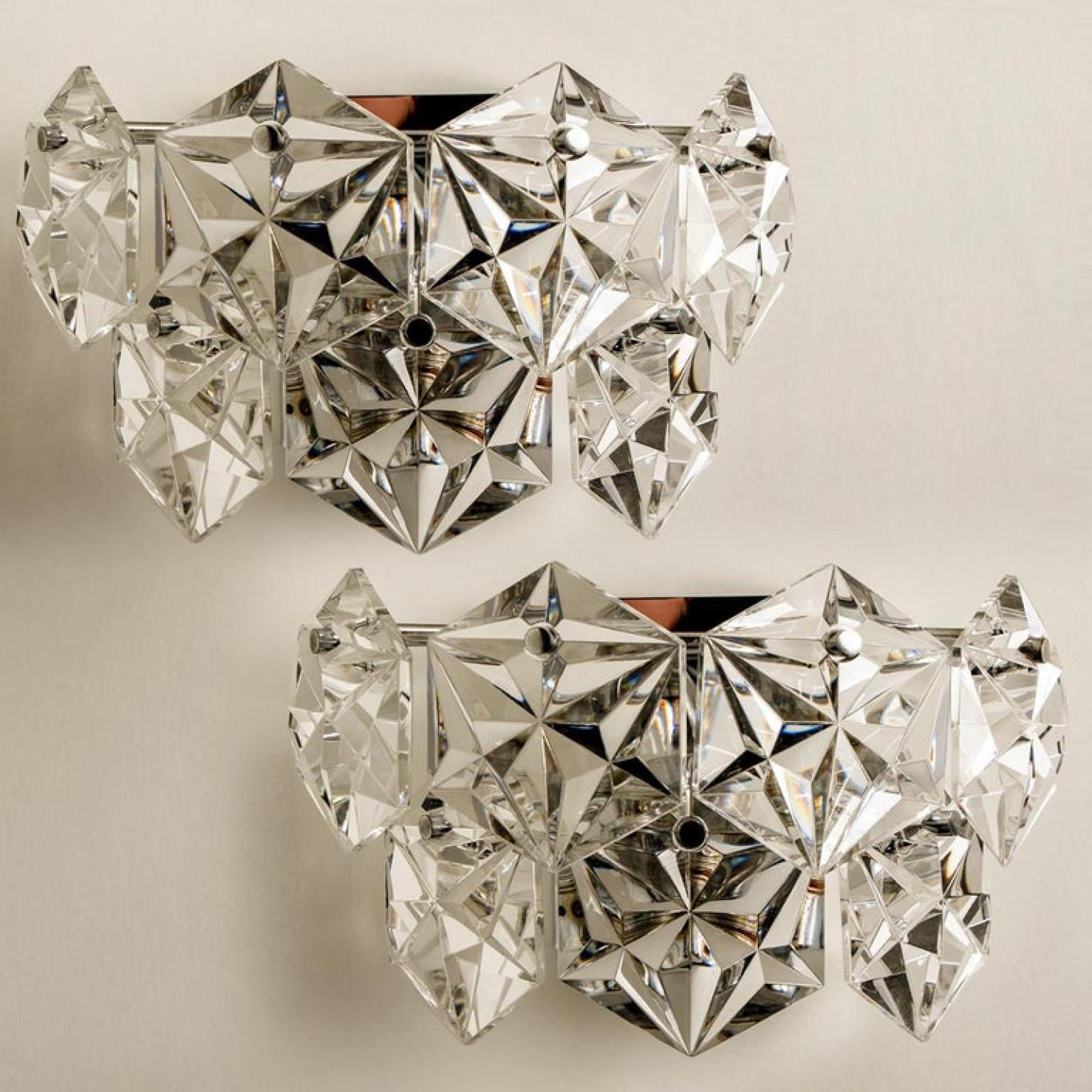 20th Century 1 of the 4 Faceted Crystal and Chrome Sconces by Kinkeldey, Germany, 1970s For Sale